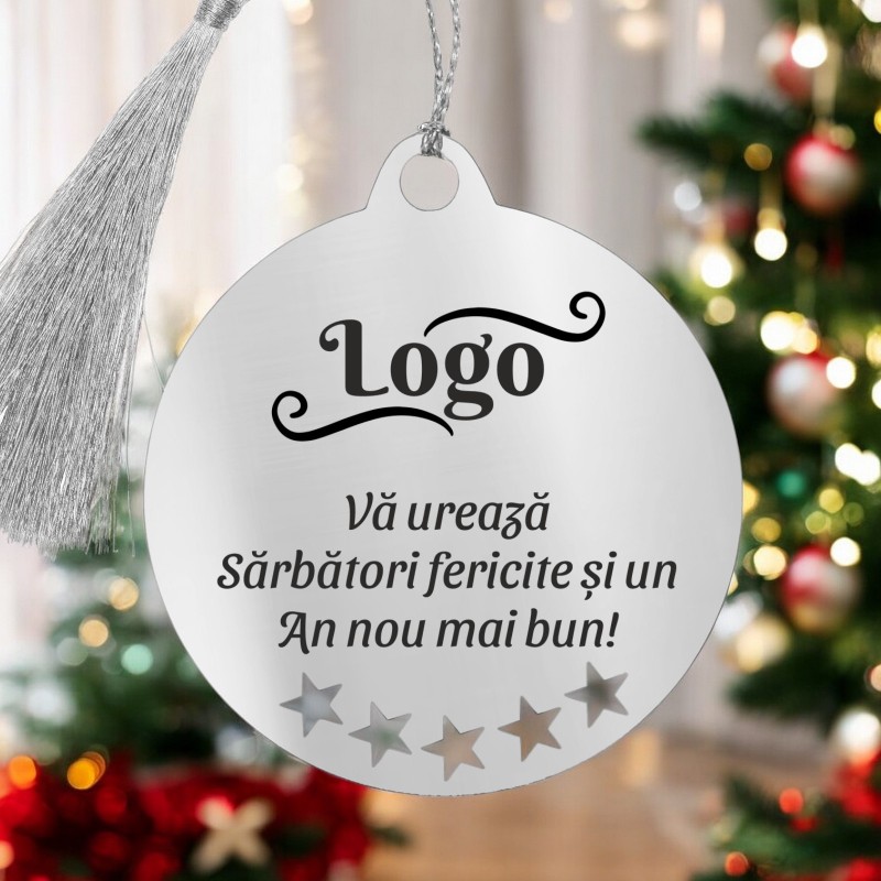 Decoratiune Personalizata Craciun Glob Inox Argintiu Logo Companie
