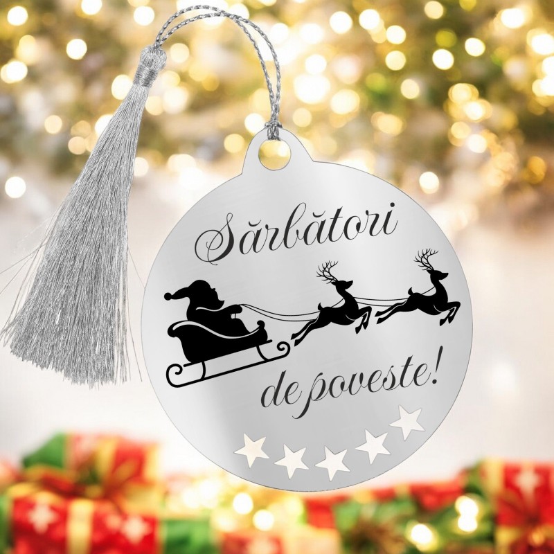                  Decoratiune Personalizata Craciun Glob Inox Argintiu Urare Craciun
               