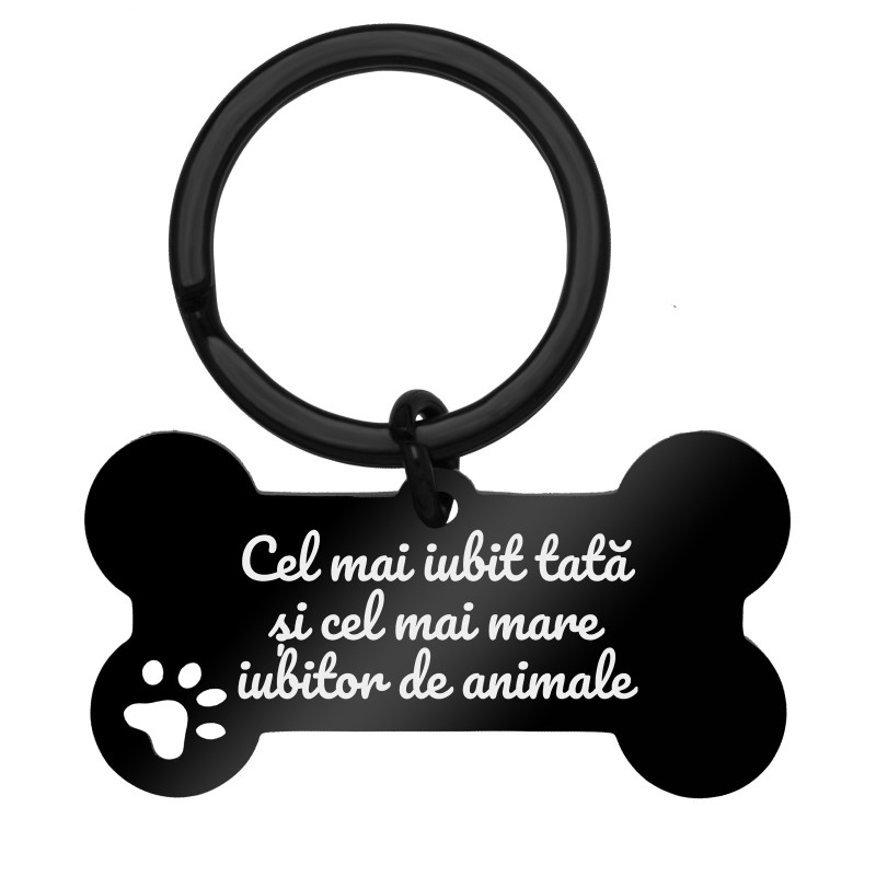 Breloc Personalizat Os Inox Negru Mesaj
