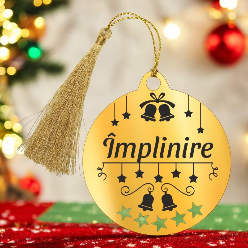 Decoratiune Personalizata Craciun Glob Inox Auriu Dorinte