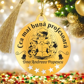 Decoratiune Personalizata Craciun Glob Inox Auriu Nume Profesoara