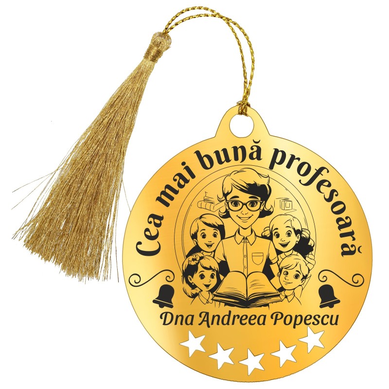 Decoratiune Personalizata Craciun Glob Inox Auriu Nume Profesoara