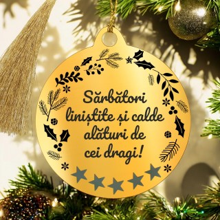 Decoratiune Personalizata Craciun Glob Inox Auriu Urare