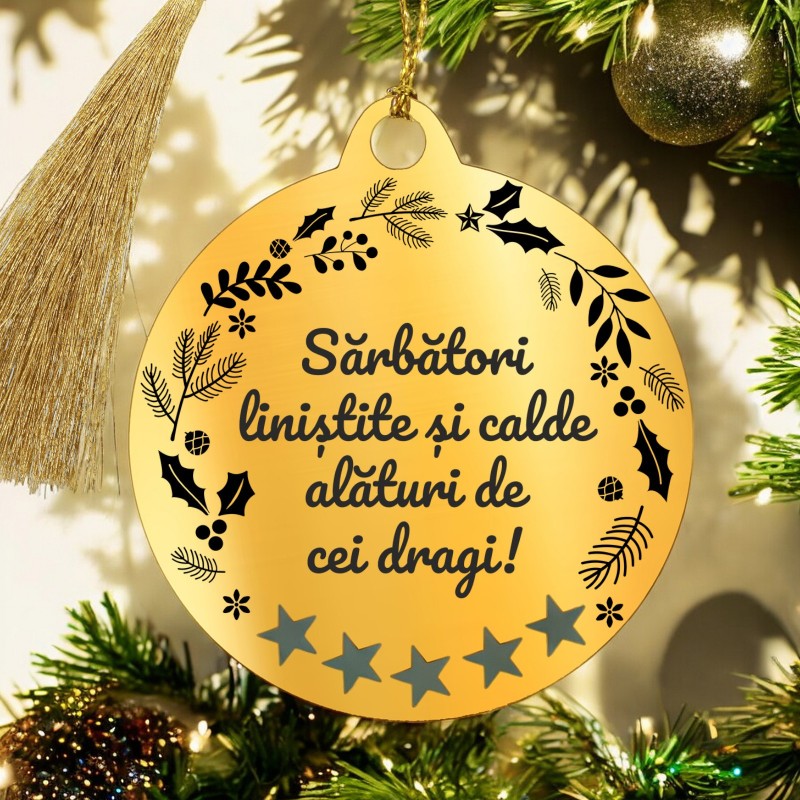 Decoratiune Personalizata Craciun Glob Inox Auriu Urare