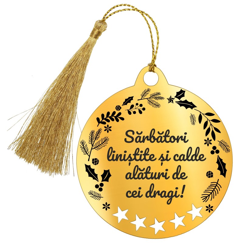 Decoratiune Personalizata Craciun Glob Inox Auriu Urare
