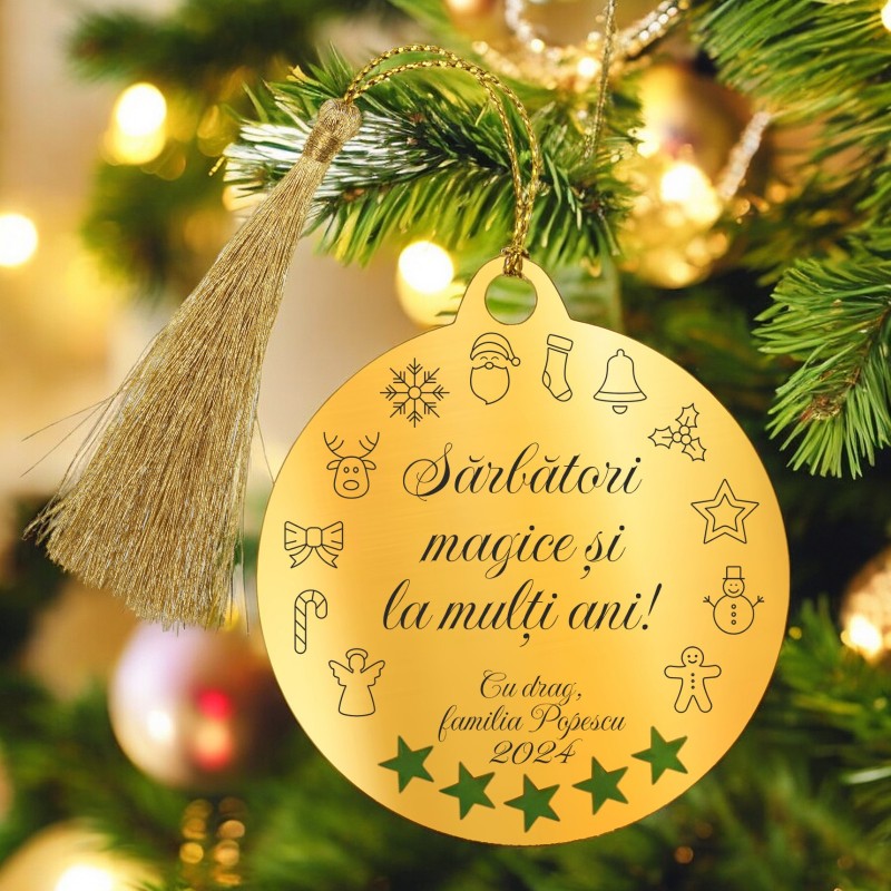 Decoratiune Personalizata Craciun Glob Inox Auriu Felicitare