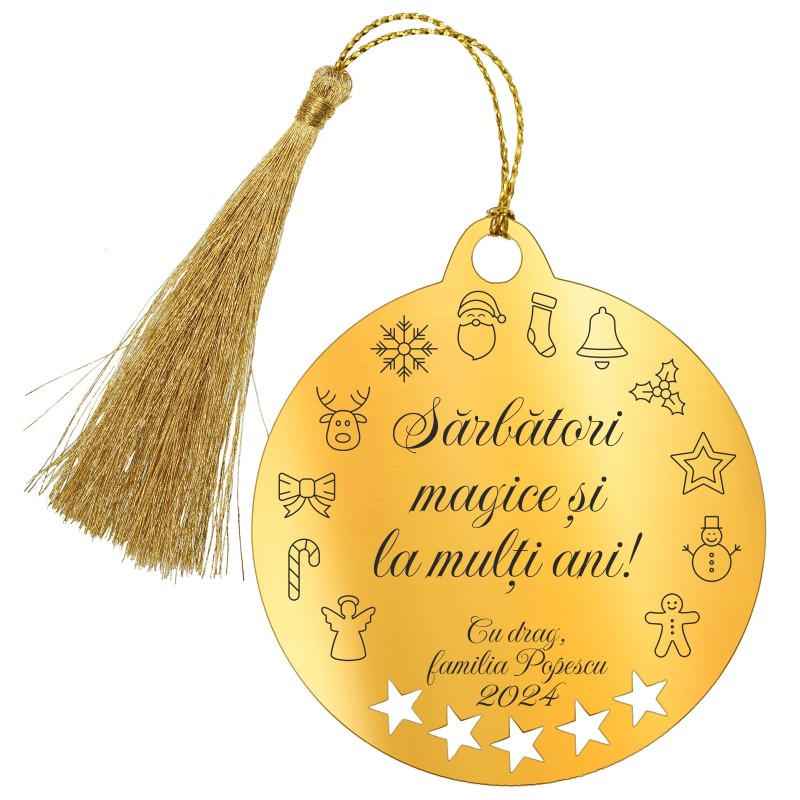 Decoratiune Personalizata Craciun Glob Inox Auriu Felicitare