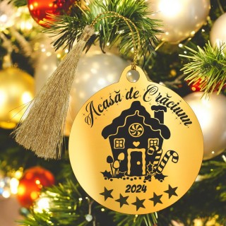 Decoratiune Personalizata Craciun Glob Inox Auriu Acasa de Craciun