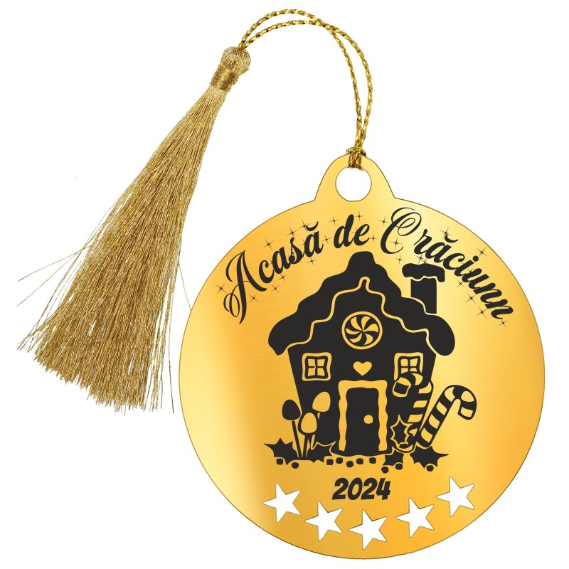 Decoratiune Personalizata Craciun Glob Inox Auriu Acasa de Craciun