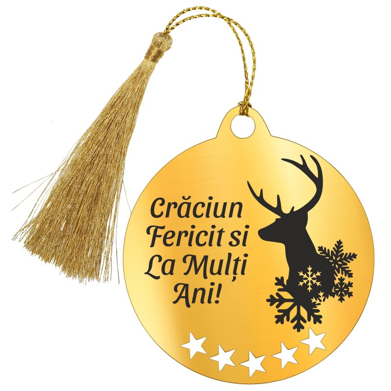 Decoratiune Personalizata Craciun Glob Inox Auriu Urare Ren