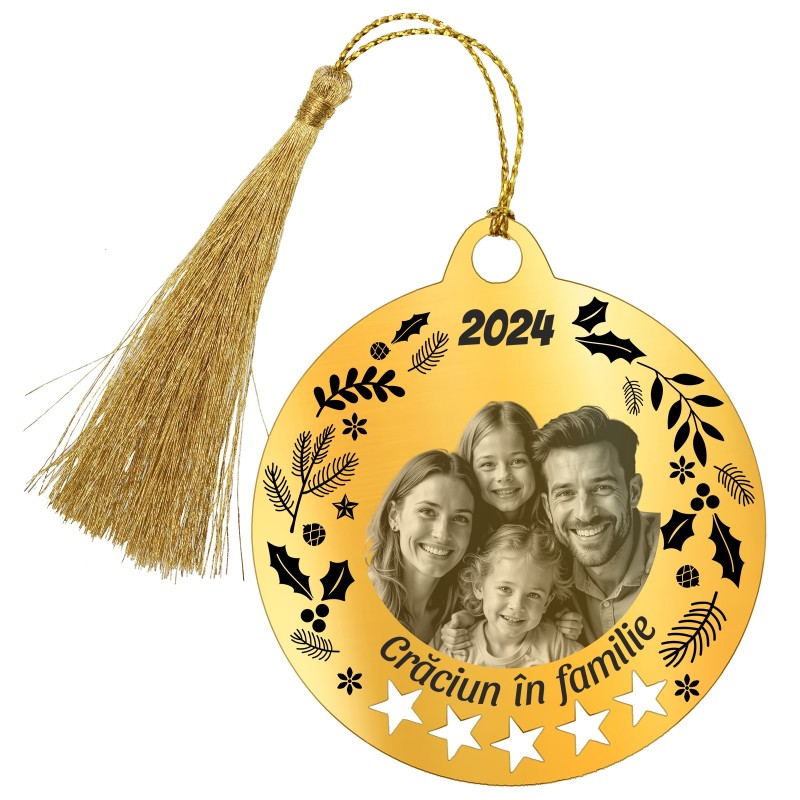 Decoratiune Personalizata Craciun Glob Inox Auriu Craciun in familie