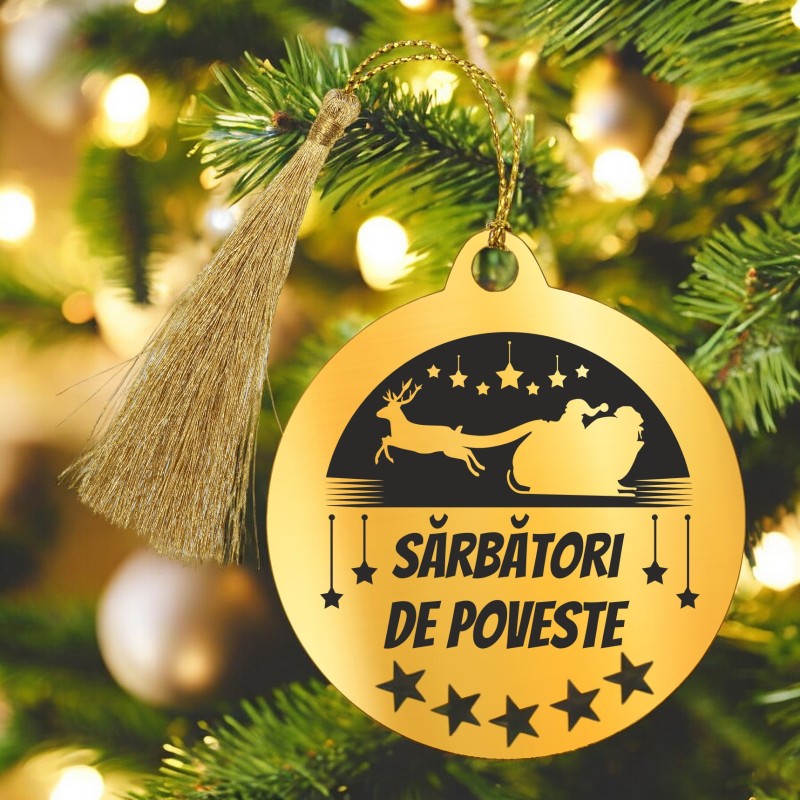                  Decoratiune Personalizata Craciun Glob Inox Auriu Sanie Mesaj
               