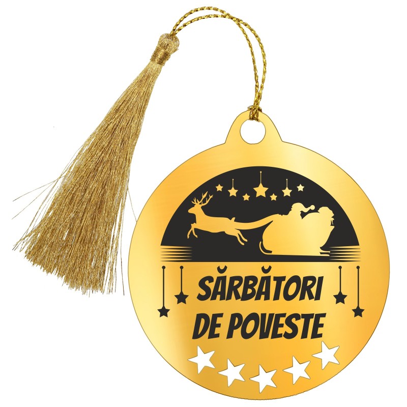 Decoratiune Personalizata Craciun Glob Inox Auriu Sanie Mesaj
