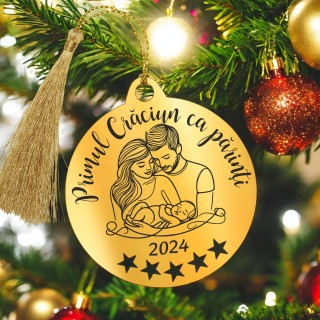 Decoratiune Personalizata Craciun Glob Inox Auriu Parinti