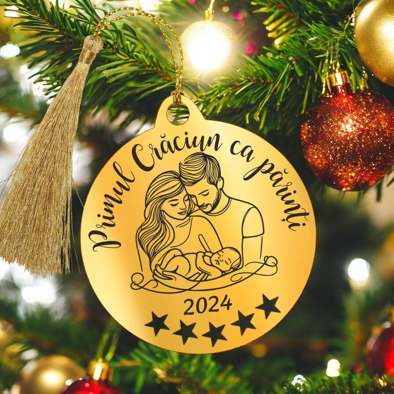 Decoratiune Personalizata Craciun Glob Inox Auriu Parinti
