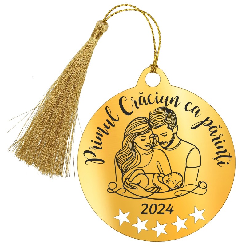 Decoratiune Personalizata Craciun Glob Inox Auriu Parinti