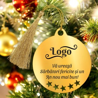 Decoratiune Personalizata Craciun Glob Inox Auriu Logo Companie