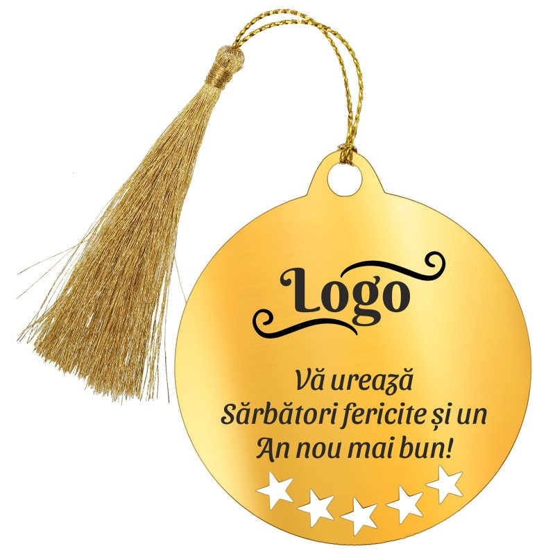 Decoratiune Personalizata Craciun Glob Inox Auriu Logo Companie