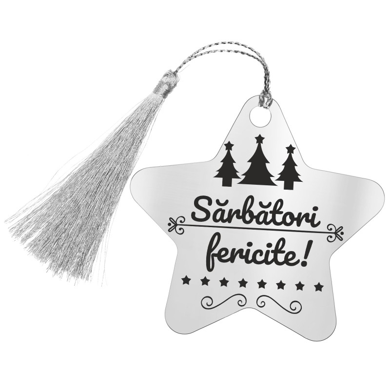 Decoratiune Personalizata Craciun Stea Inox Argintiu Urare