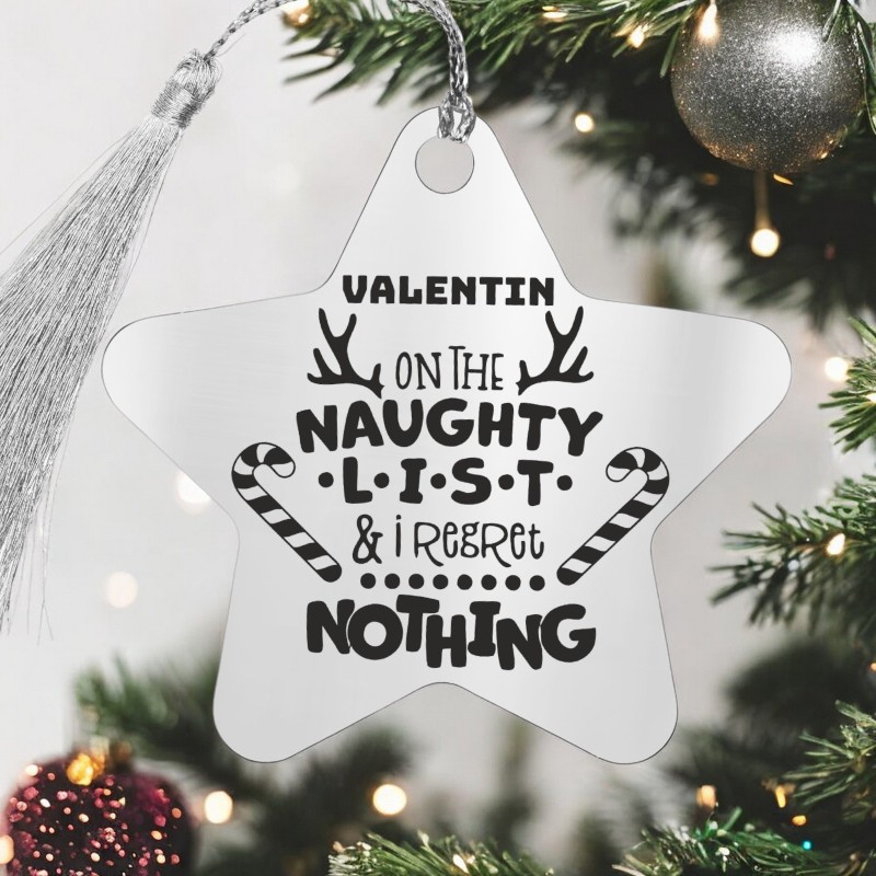                  Decoratiune Personalizata Craciun Stea Inox Argintiu Naughty
               