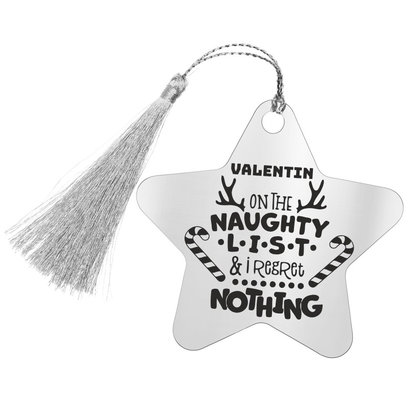 Decoratiune Personalizata Craciun Stea Inox Argintiu Naughty