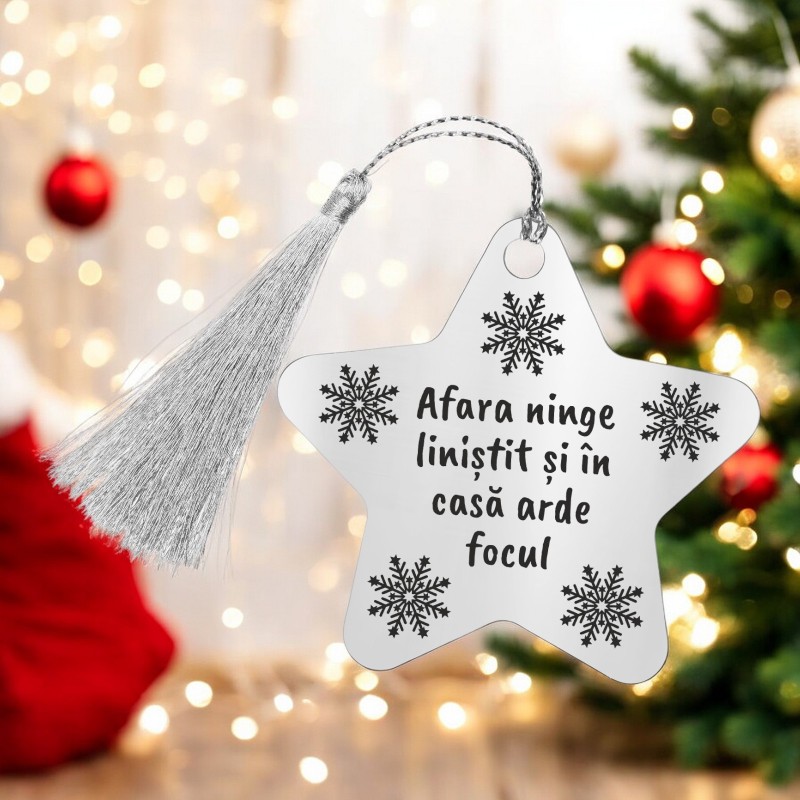 Decoratiune Personalizata Craciun Stea Inox Argintiu Mesaj