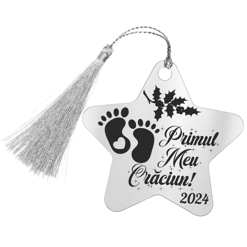 Decoratiune Personalizata Craciun Stea Inox Argintiu Priimul meu Craciun