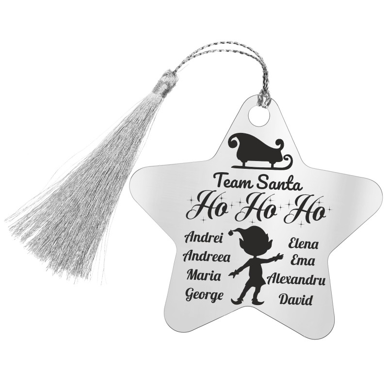 Decoratiune Personalizata Craciun Stea Inox Argintiu Team Santa