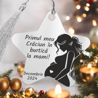 Decoratiune Personalizata Craciun Stea Inox Argintiu Graviduta