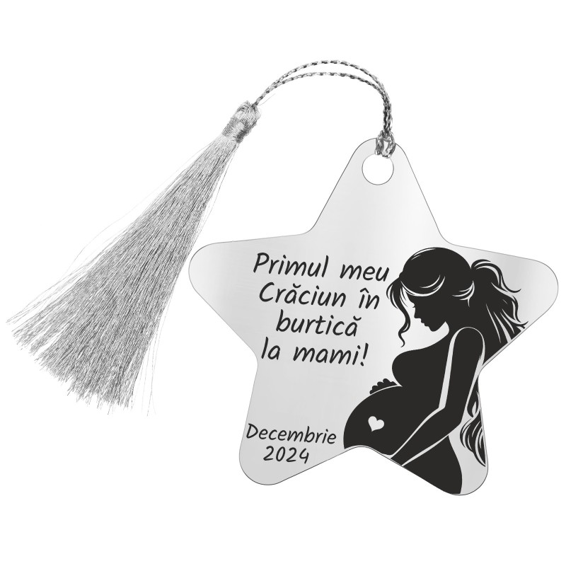 Decoratiune Personalizata Craciun Stea Inox Argintiu Graviduta