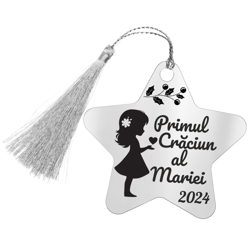 Decoratiune Personalizata Craciun Stea Inox Argintiu Fata