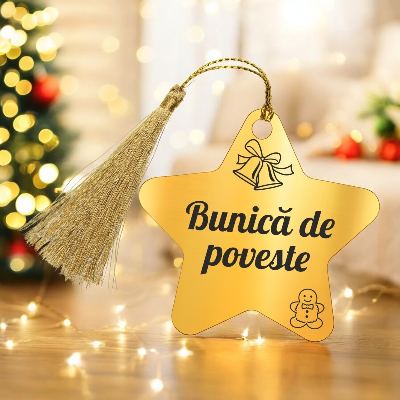Decoratiune Personalizata Craciun Stea Inox Auriu De Poveste