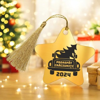 Decoratiune Personalizata Craciun Stea Inox Auriu Craciuniti