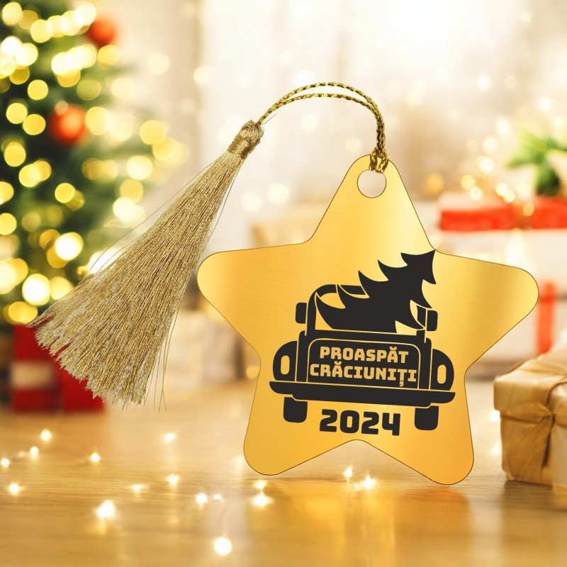 Decoratiune Personalizata Craciun Stea Inox Auriu Craciuniti