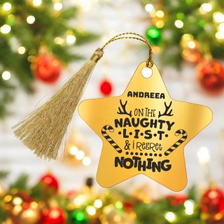 Decoratiune Personalizata Craciun Stea Inox Auriu Naughty