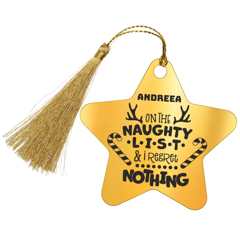 Decoratiune Personalizata Craciun Stea Inox Auriu Naughty