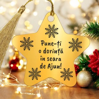 Decoratiune Personalizata Craciun Stea Inox Auriu Mesaj