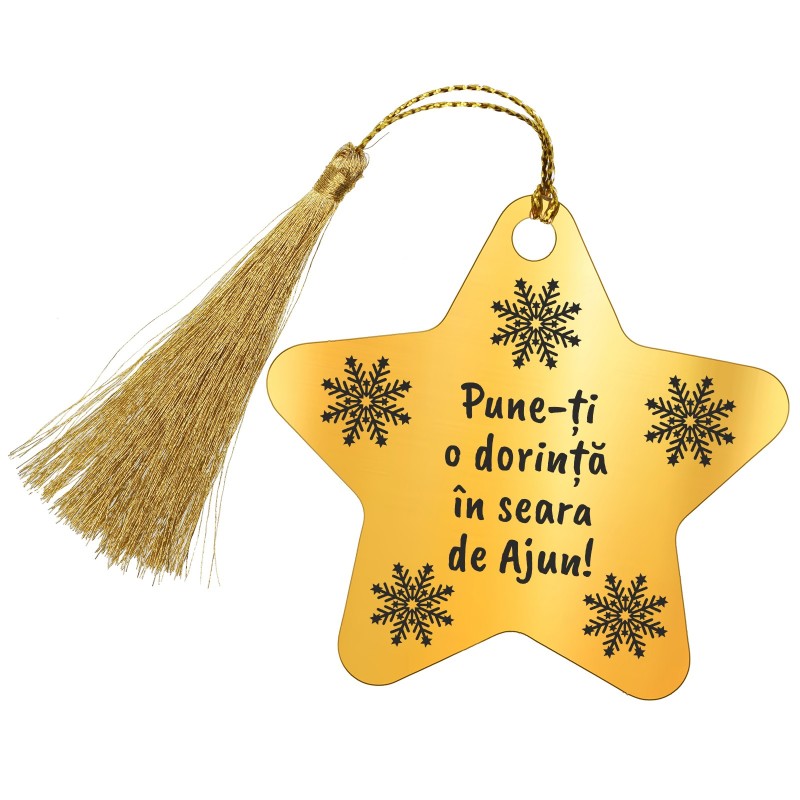                  Decoratiune Personalizata Craciun Stea Inox Auriu Mesaj
               