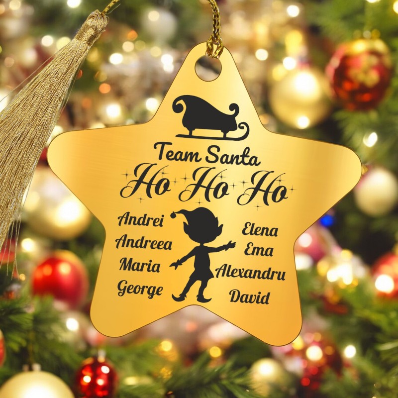                  Decoratiune Personalizata Craciun Stea Inox Auriu Team Santa
               