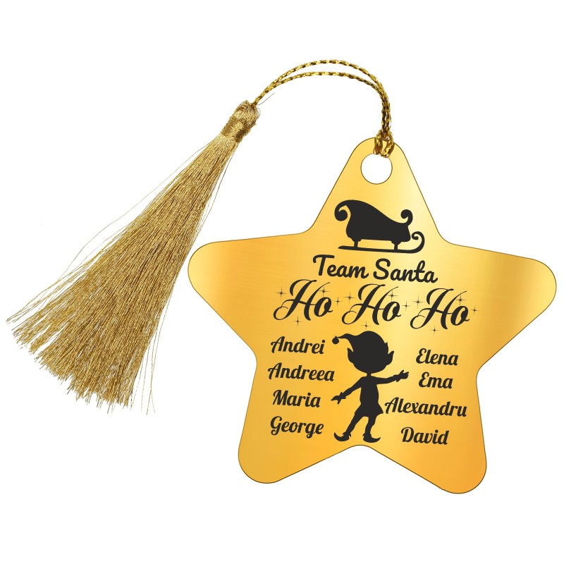                  Decoratiune Personalizata Craciun Stea Inox Auriu Team Santa
               