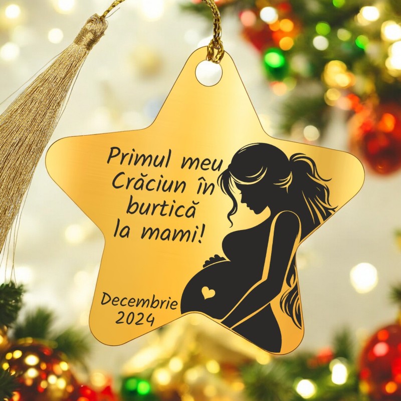                  Decoratiune Personalizata Craciun Stea Inox Auriu Graviduta
               