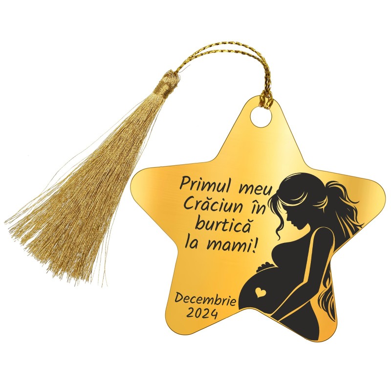 Decoratiune Personalizata Craciun Stea Inox Auriu Graviduta