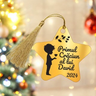 Decoratiune Personalizata Craciun Stea Inox Auriu Baiat