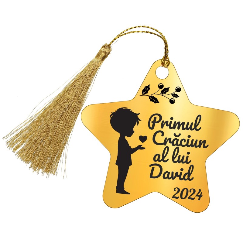 Decoratiune Personalizata Craciun Stea Inox Auriu Baiat
