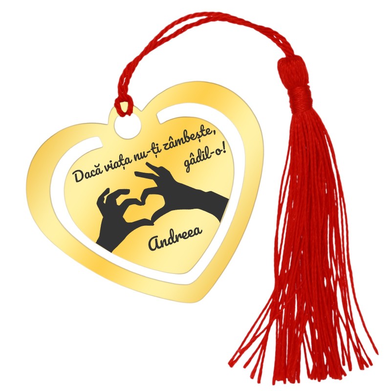                  Semn de Carte Personalizat Inox Auriu Nume si Mesaj
               