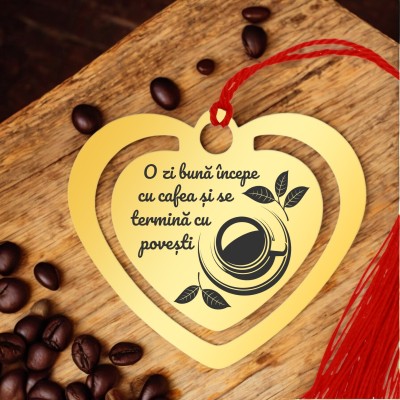 Semn de Carte Personalizat Inox Auriu Cafea