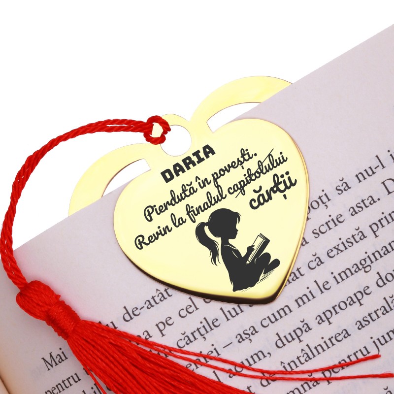                  Semn de Carte Personalizat Inox Auriu Nume Poveste
               