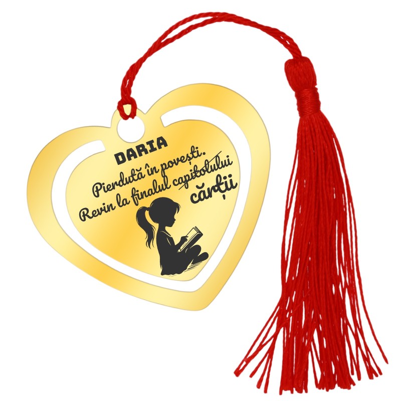                  Semn de Carte Personalizat Inox Auriu Nume Poveste
               