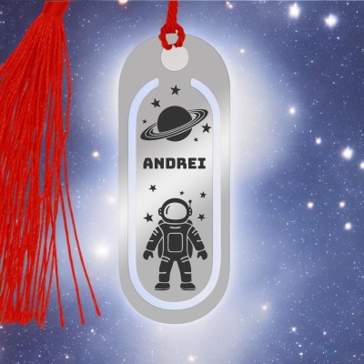Semn de Carte Personalizat Inox Argintiu Nume Astronaut