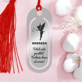 Semn de Carte Personalizat Inox Argintiu Zana Mesaj